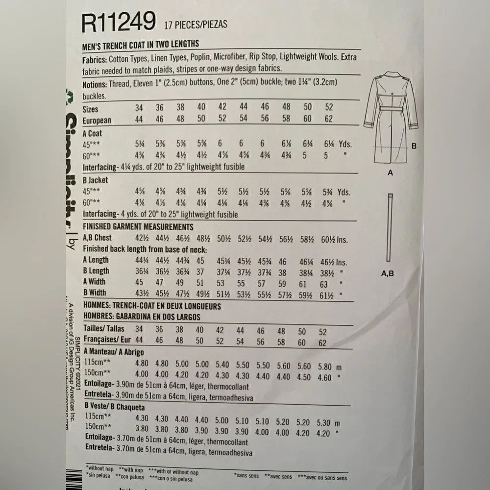 Simplicity mens coat pattern - Picture 2 of 2